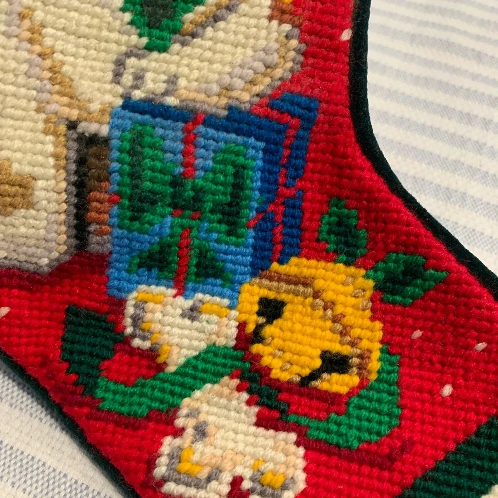 Vintage Needlepoint Christmas Stocking